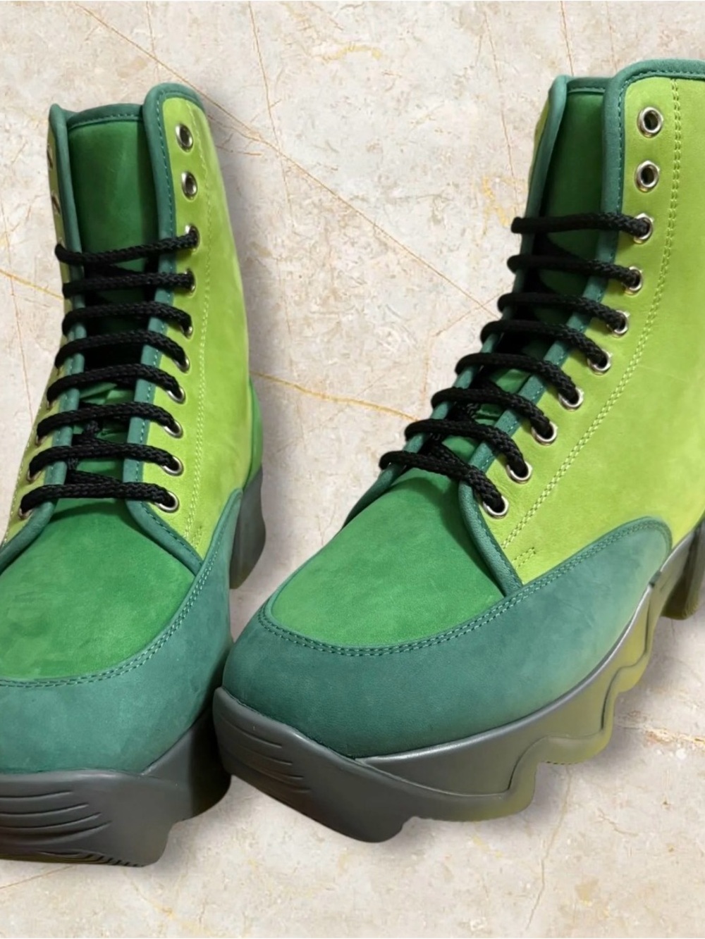IRI green suede Women's Chunky Lace-Up Boots - Stylish Platform Ankle Boots